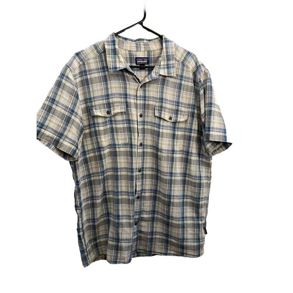Patagonia Órgano Cotton Shirt Men Large Short Sleeve Button Down Plaid